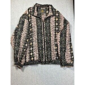 Vintage Casual Isle Women's Size Medium 100% Silk Windbreaker Geometric Mob Wife